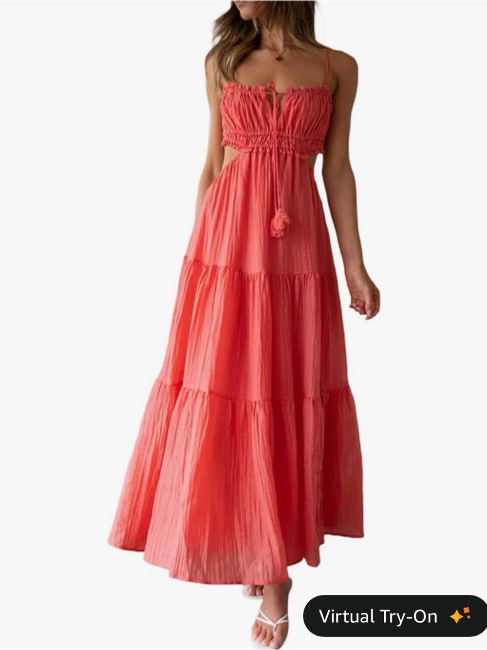Amazon Coral Tiered Maxi Sundress with Adjustable Spaghetti Straps